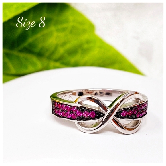 New - 925 Sterling Silver Infinity Pave Pink CZ Ring Sz8 - Picture 1 of 7